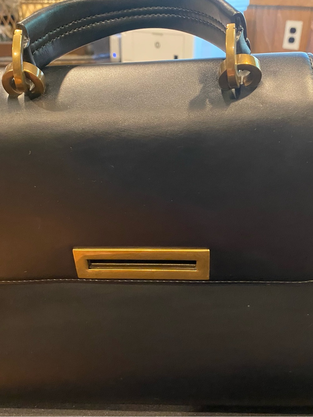 Black Leather Zac Posen Top-Handle Women's Bag with Gold Hardware